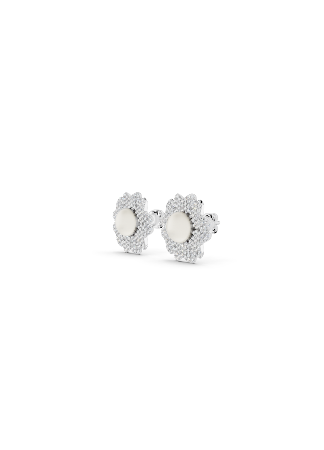 Diamond Pearl Floral Stud Earrings