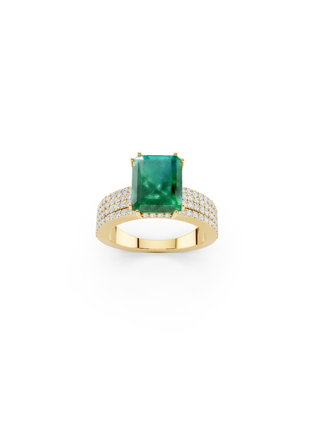 Emerald-Cut Emerald Double-Band Ring