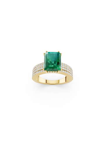 Emerald-Cut Emerald Double-Band Ring