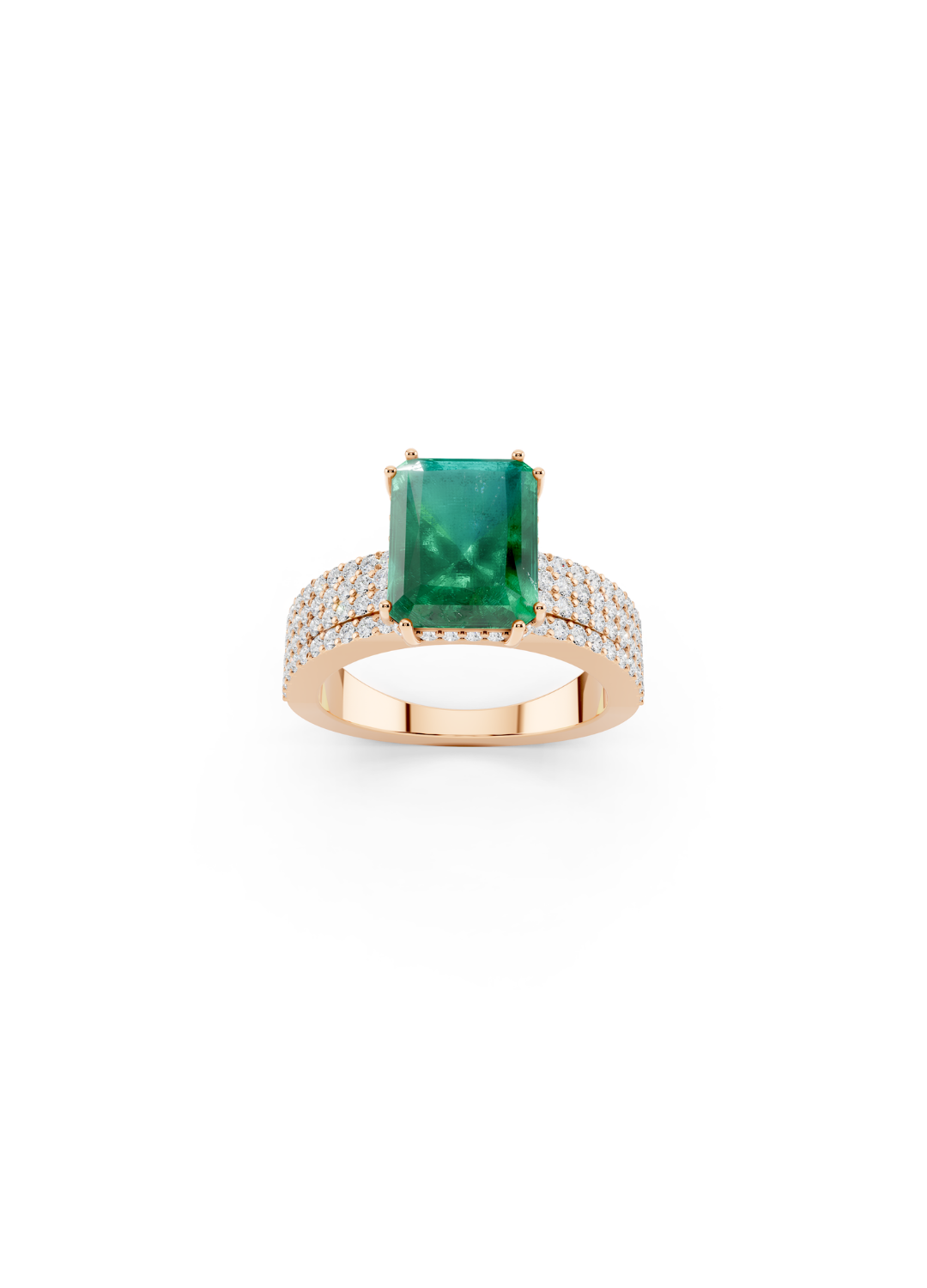 Emerald-Cut Emerald Double-Band Ring