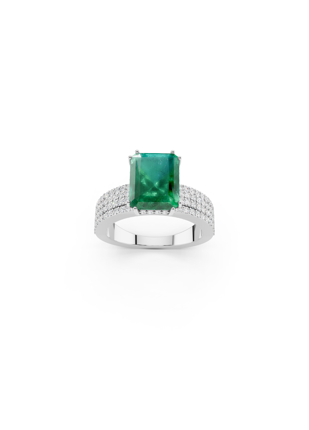 Emerald-Cut Emerald Double-Band Ring