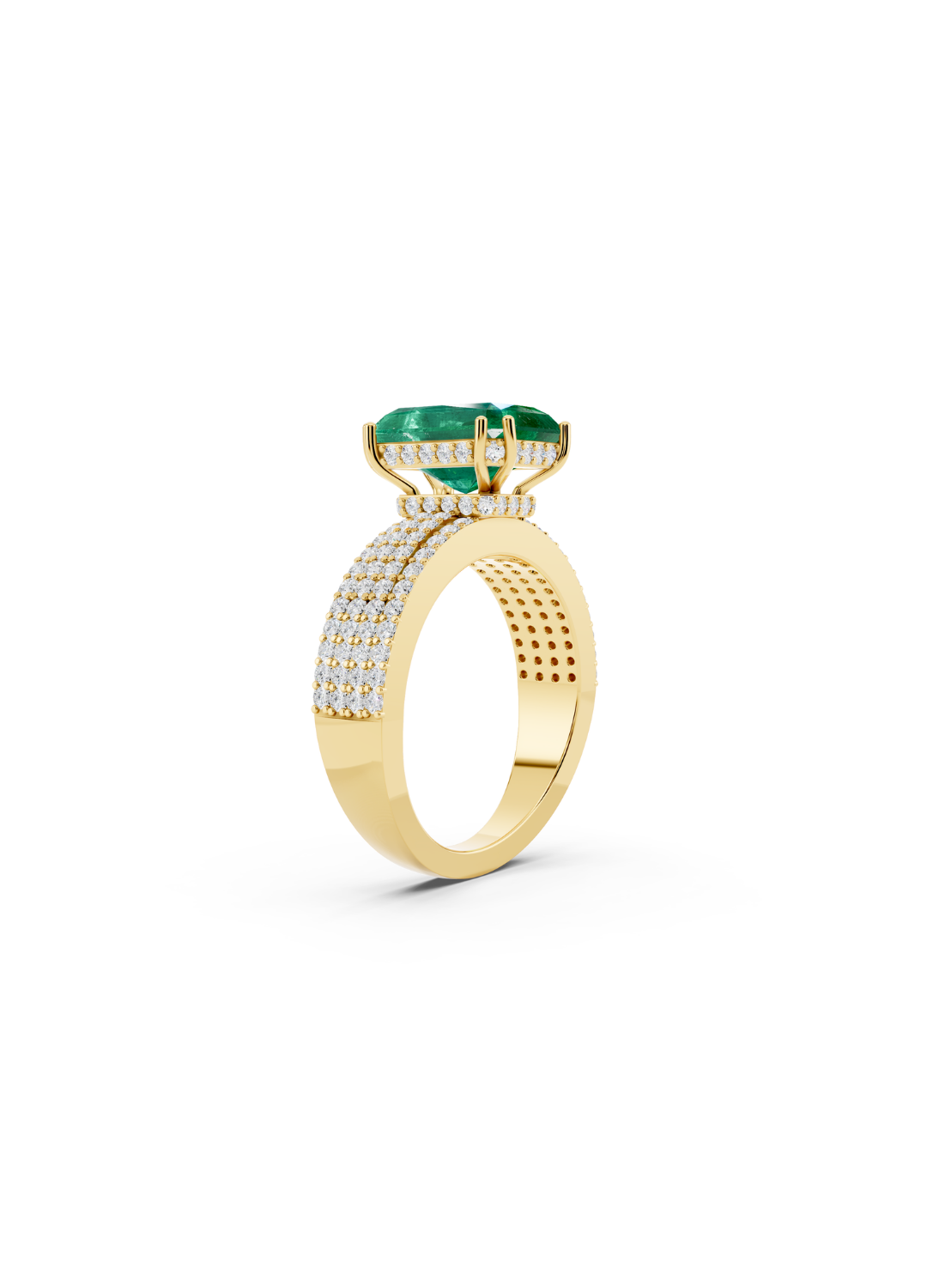 Emerald-Cut Emerald Double-Band Ring