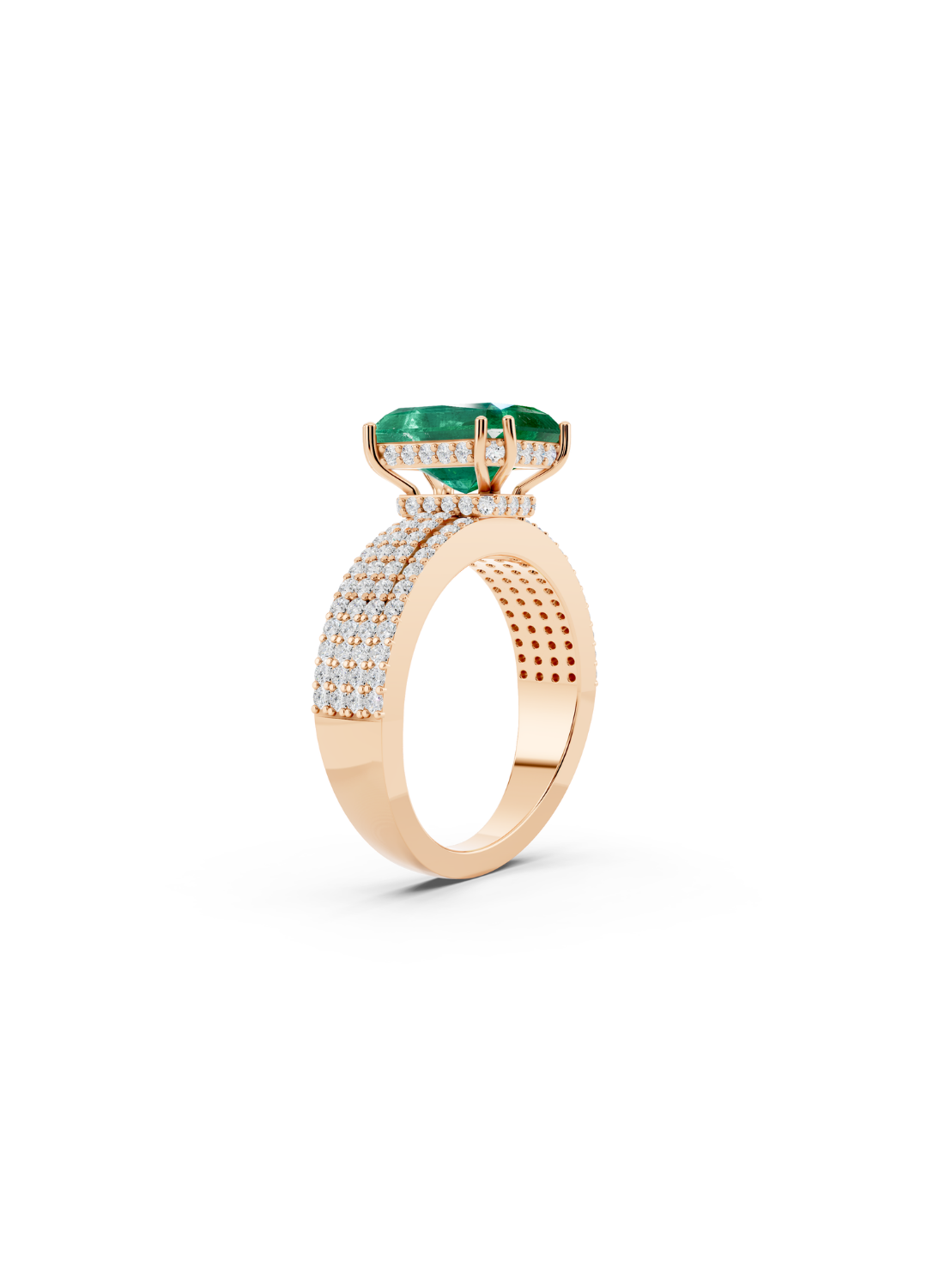 Emerald-Cut Emerald Double-Band Ring