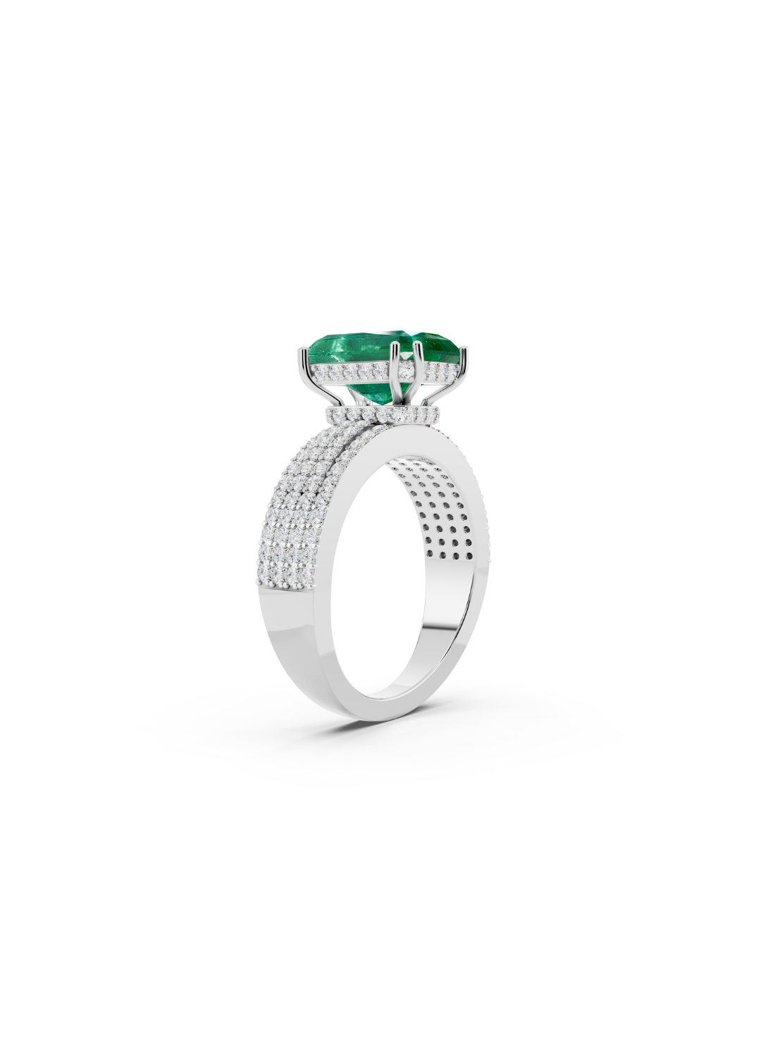 Emerald-Cut Emerald Double-Band Ring