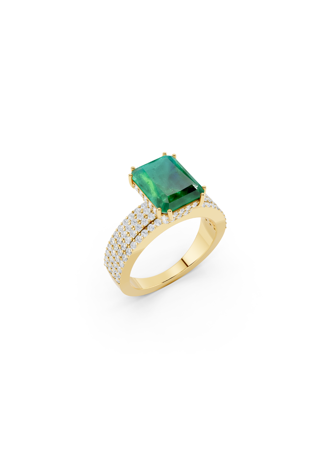 Emerald-Cut Emerald Double-Band Ring