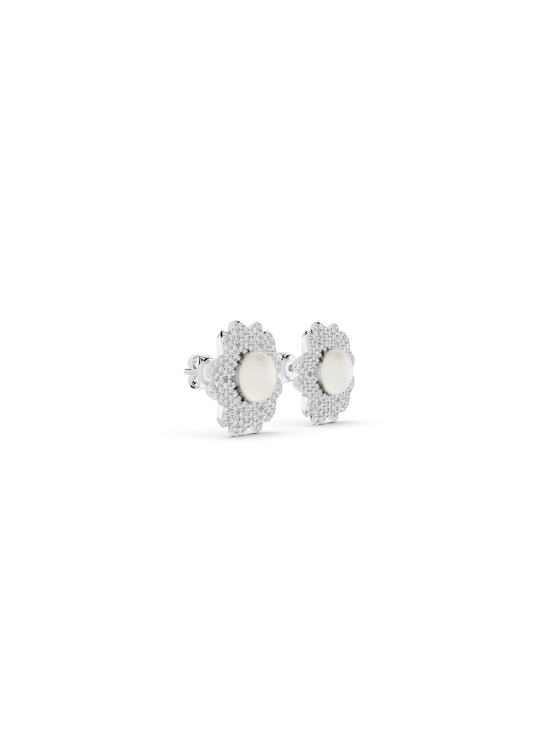 Diamond Pearl Floral Stud Earrings