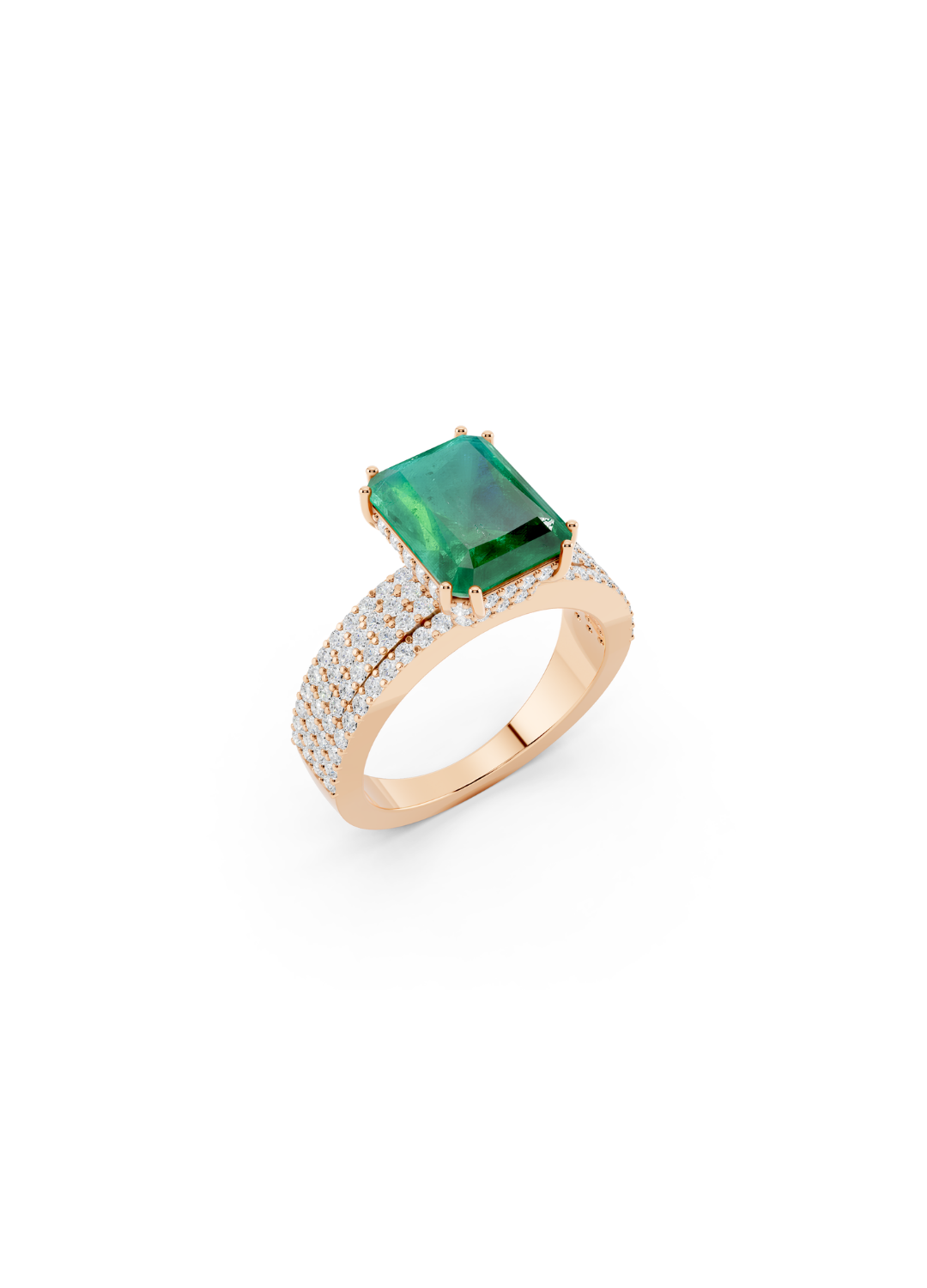 Emerald-Cut Emerald Double-Band Ring