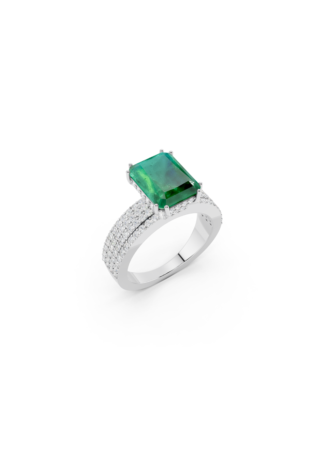 Emerald-Cut Emerald Double-Band Ring