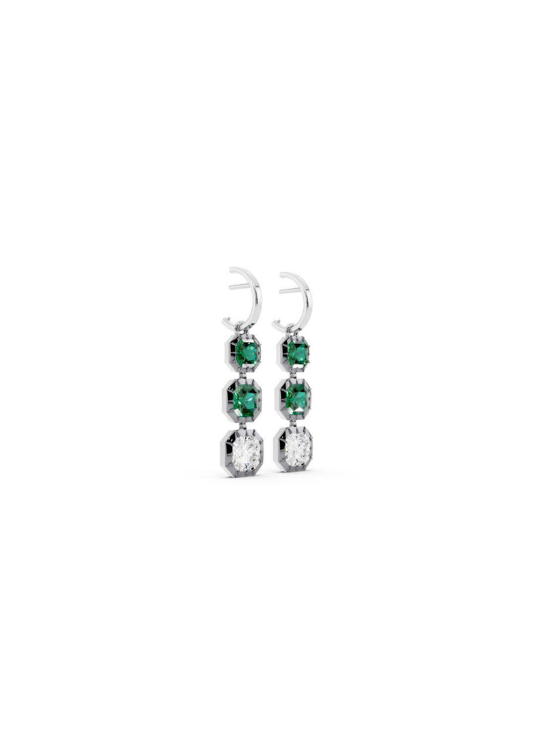 Tri-Stone Emerald & Diamond Drop Earrings