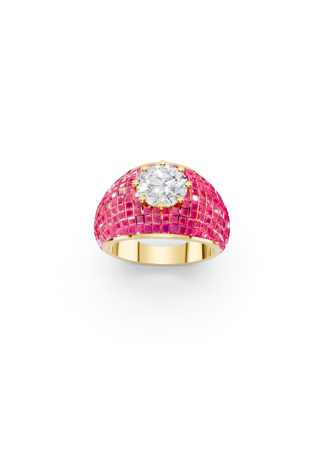 Pink Sapphire Domed Cluster Ring with Central Diamond
