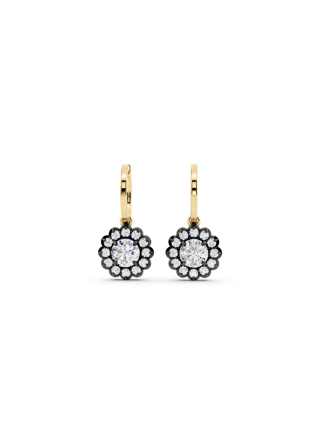 Round Diamond Cluster Drop Earrings
