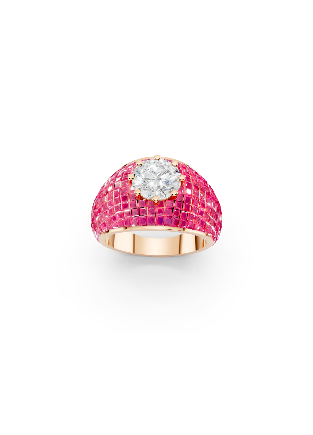 Pink Sapphire Domed Cluster Ring with Central Diamond