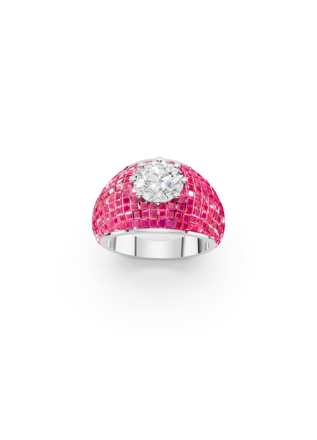 Pink Sapphire Domed Cluster Ring with Central Diamond