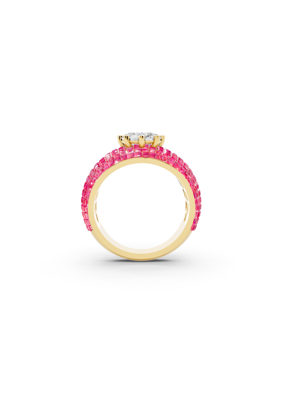 Pink Sapphire Domed Cluster Ring with Central Diamond