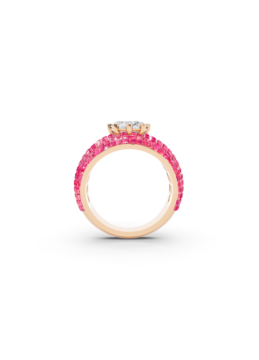 Pink Sapphire Domed Cluster Ring with Central Diamond