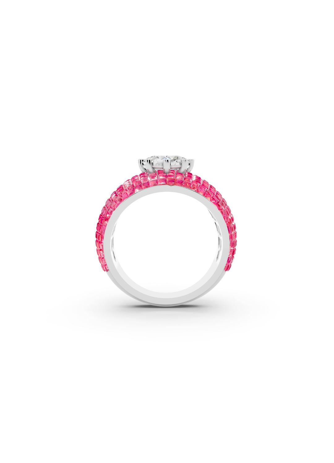 Pink Sapphire Domed Cluster Ring with Central Diamond