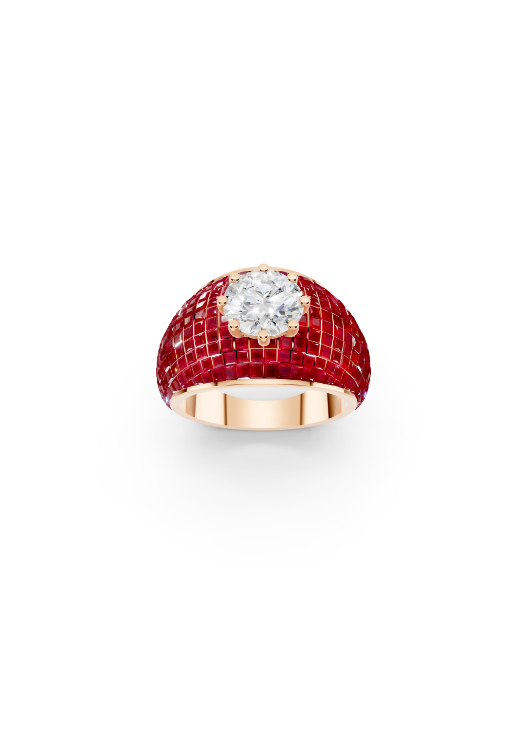 Ruby Domed Cluster Ring with Central Diamond