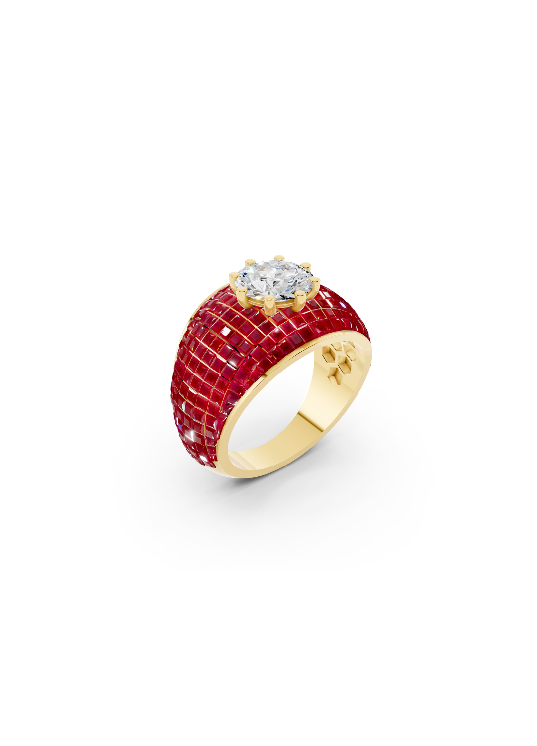 Ruby Domed Cluster Ring with Central Diamond
