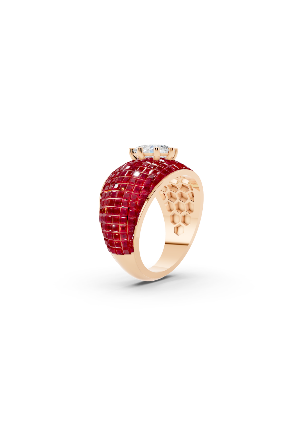 Ruby Domed Cluster Ring with Central Diamond