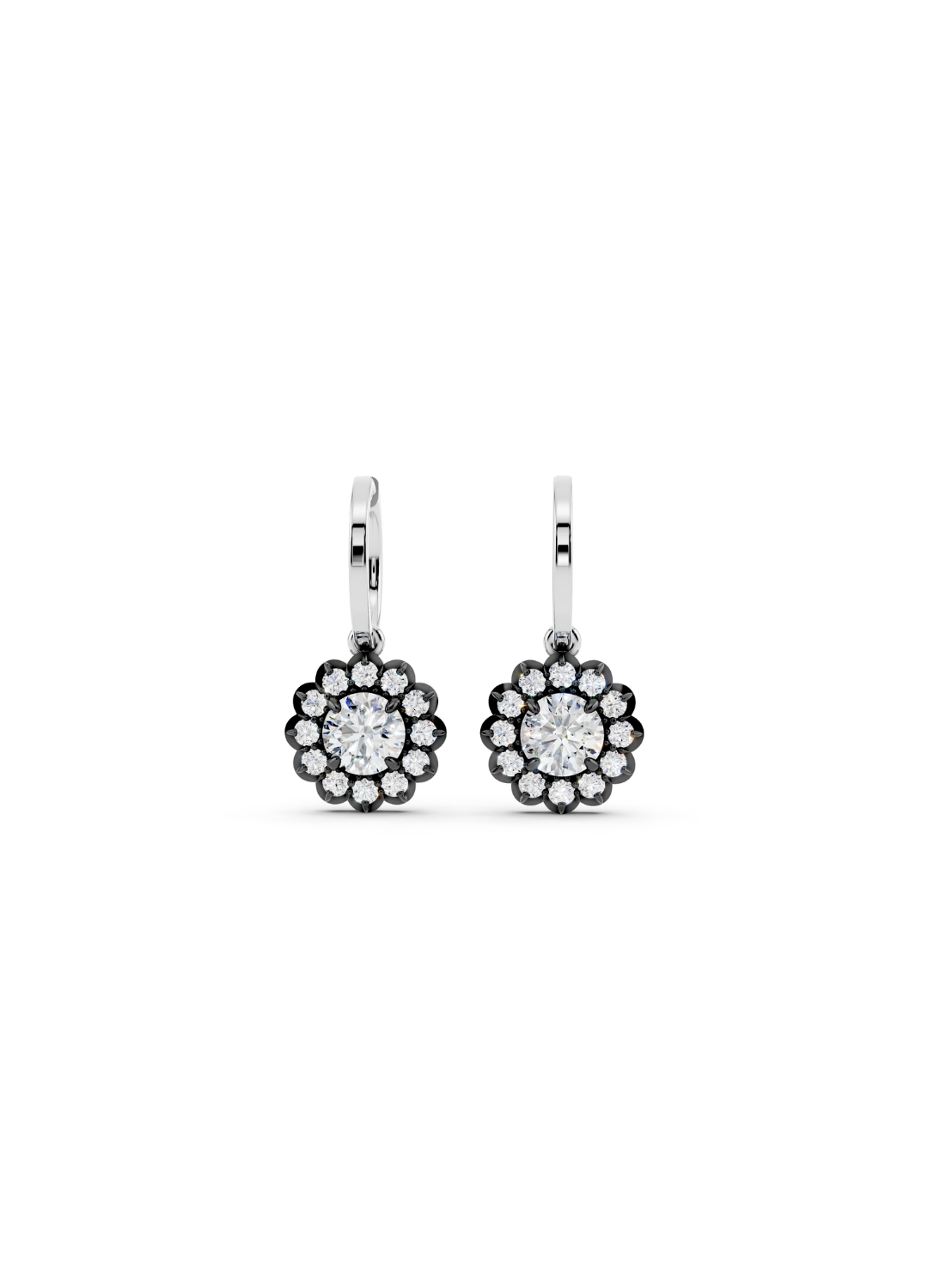 Round Diamond Cluster Drop Earrings