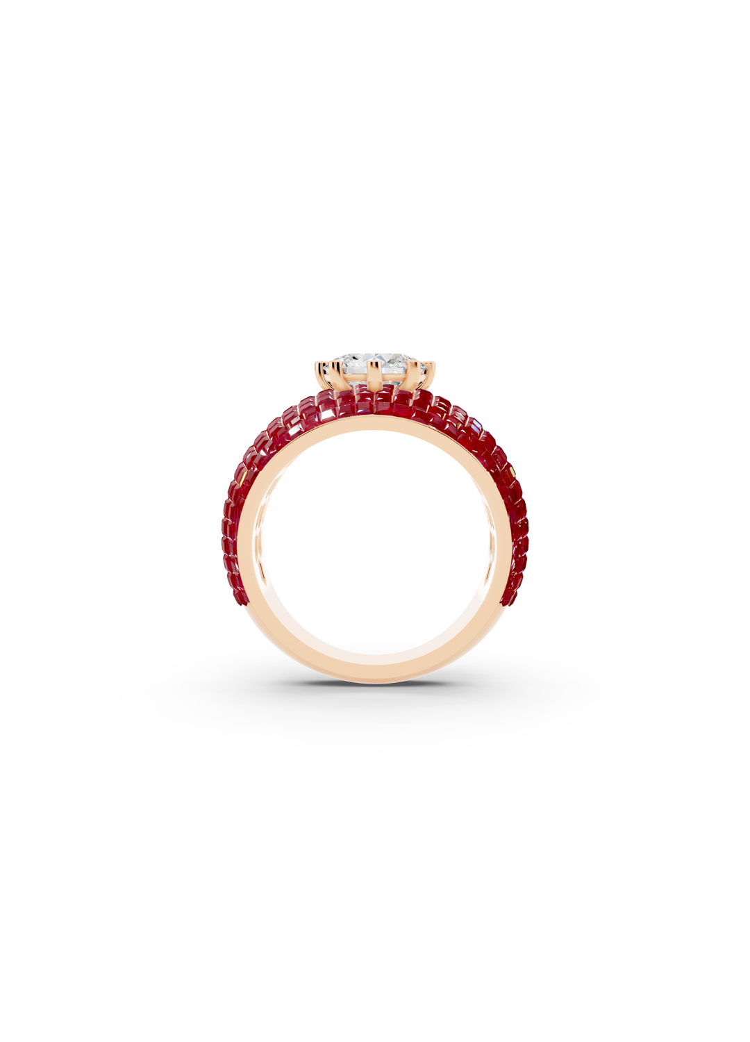 Ruby Domed Cluster Ring with Central Diamond