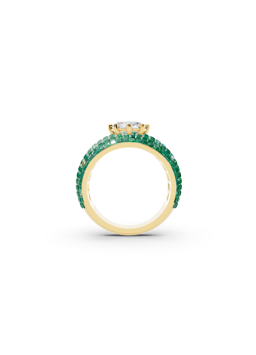 Emerald Domed Cluster Ring with Central Diamond