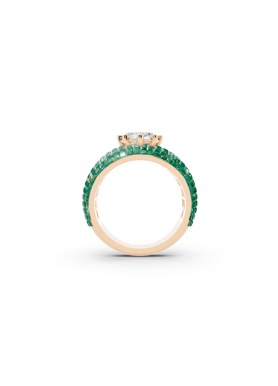 Emerald Domed Cluster Ring with Central Diamond