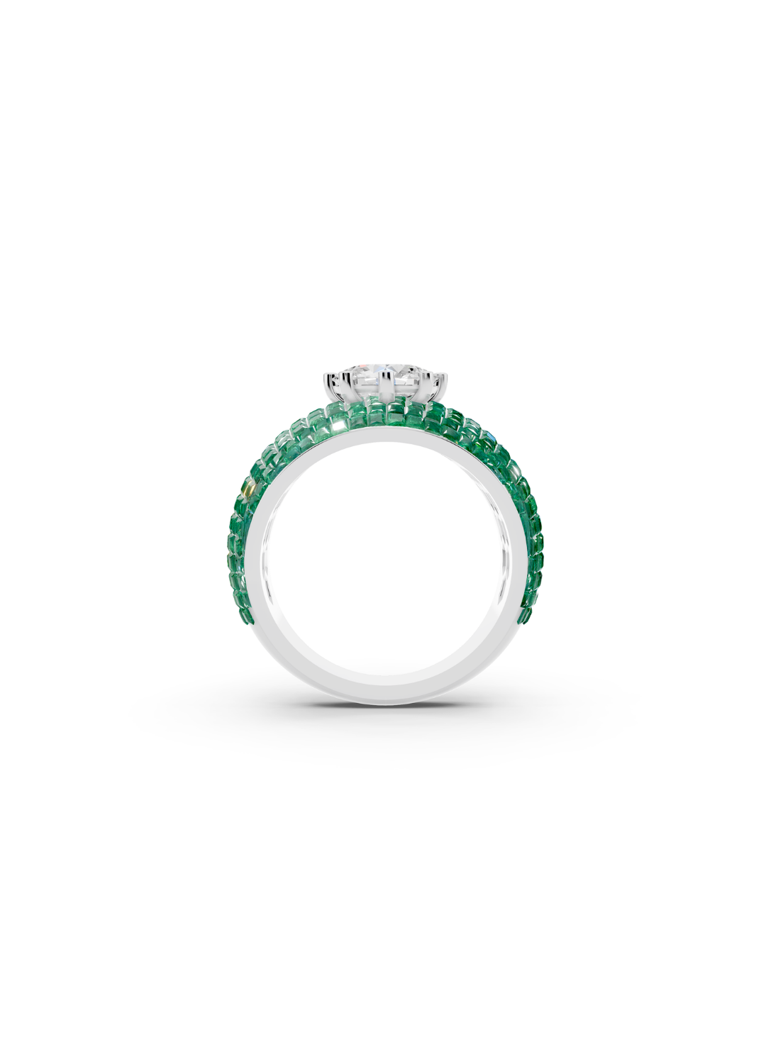 Emerald Domed Cluster Ring with Central Diamond