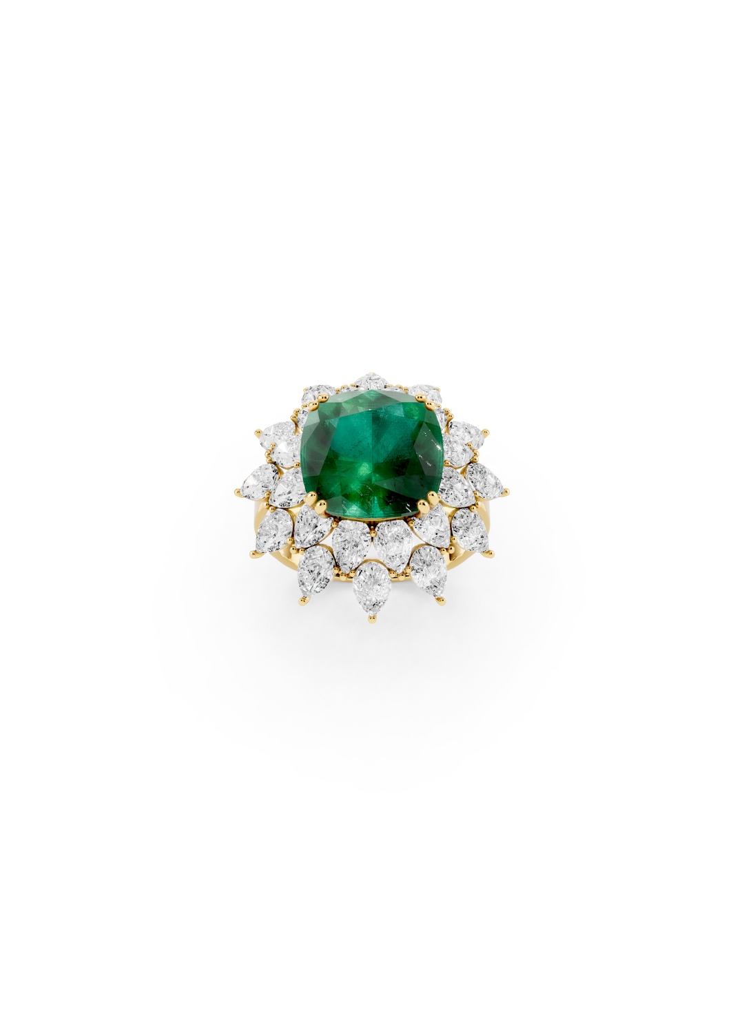 Cushion Emerald Cluster Ring
