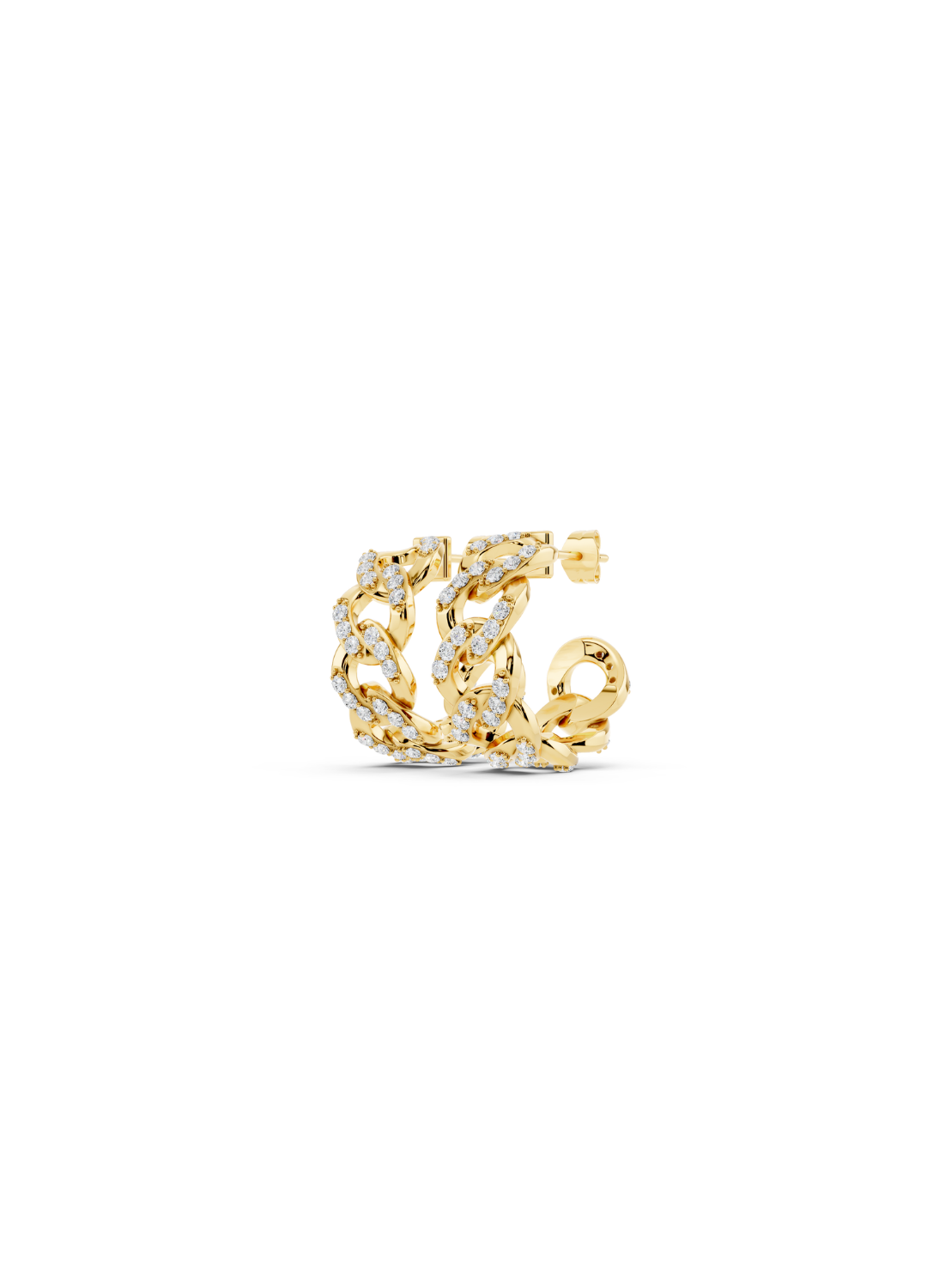 Pave Diamond Cuban Link Hoop Earrings