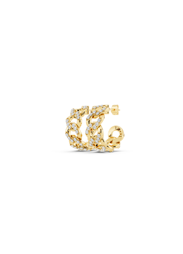 Pave Diamond Cuban Link Hoop Earrings