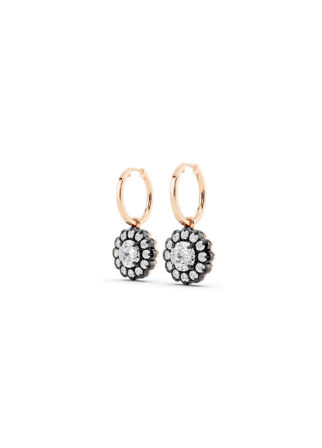 Round Diamond Cluster Drop Earrings