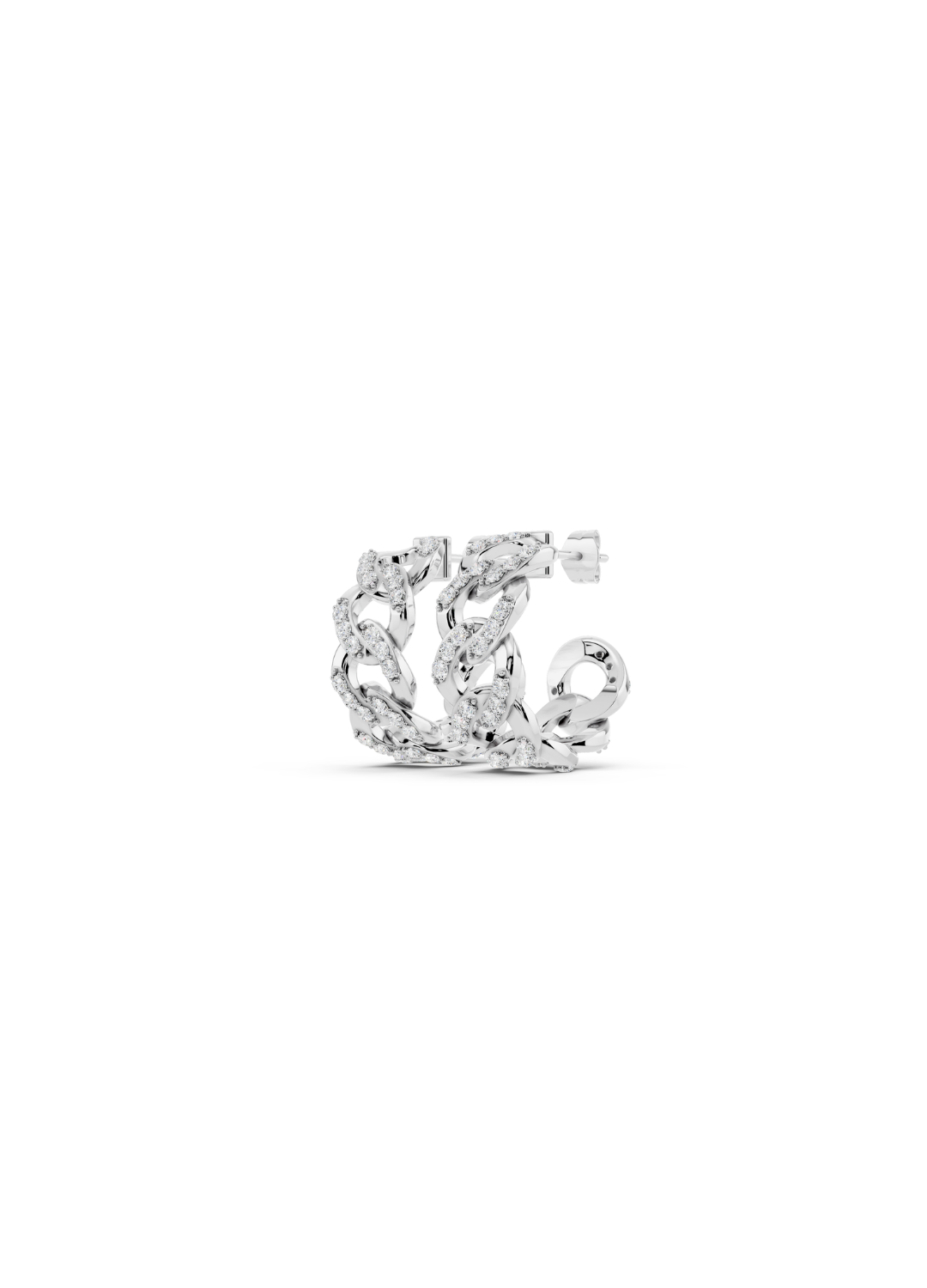 Pave Diamond Cuban Link Hoop Earrings