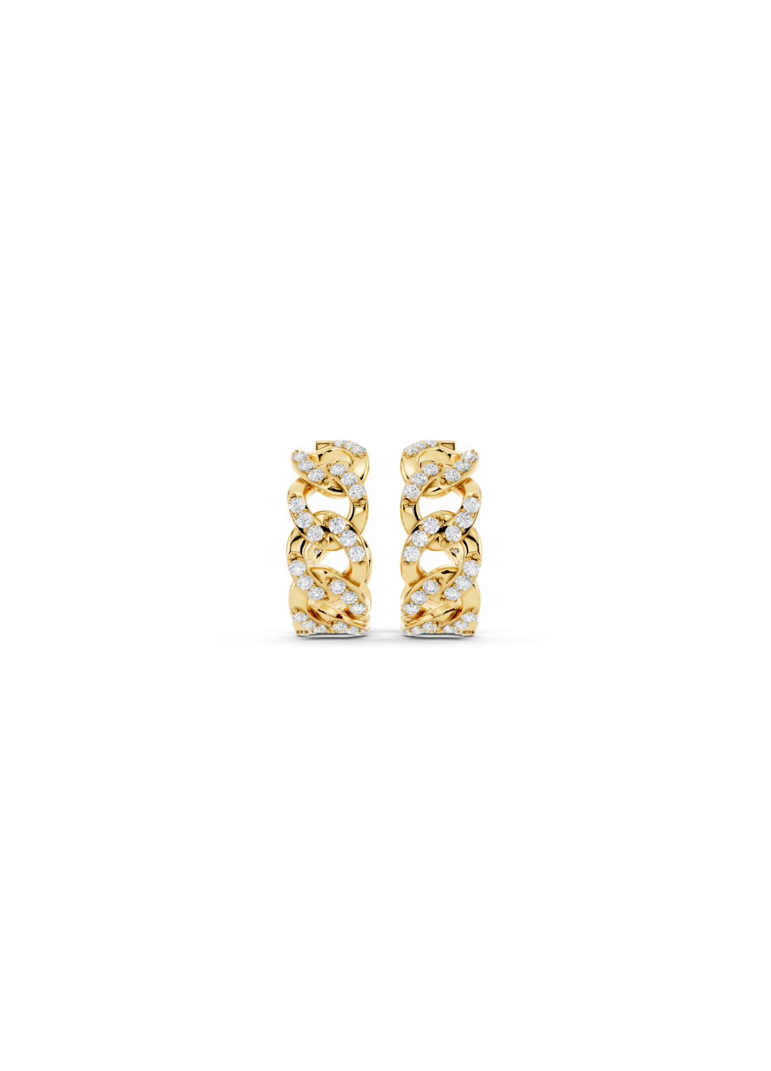 Pave Diamond Cuban Link Hoop Earrings