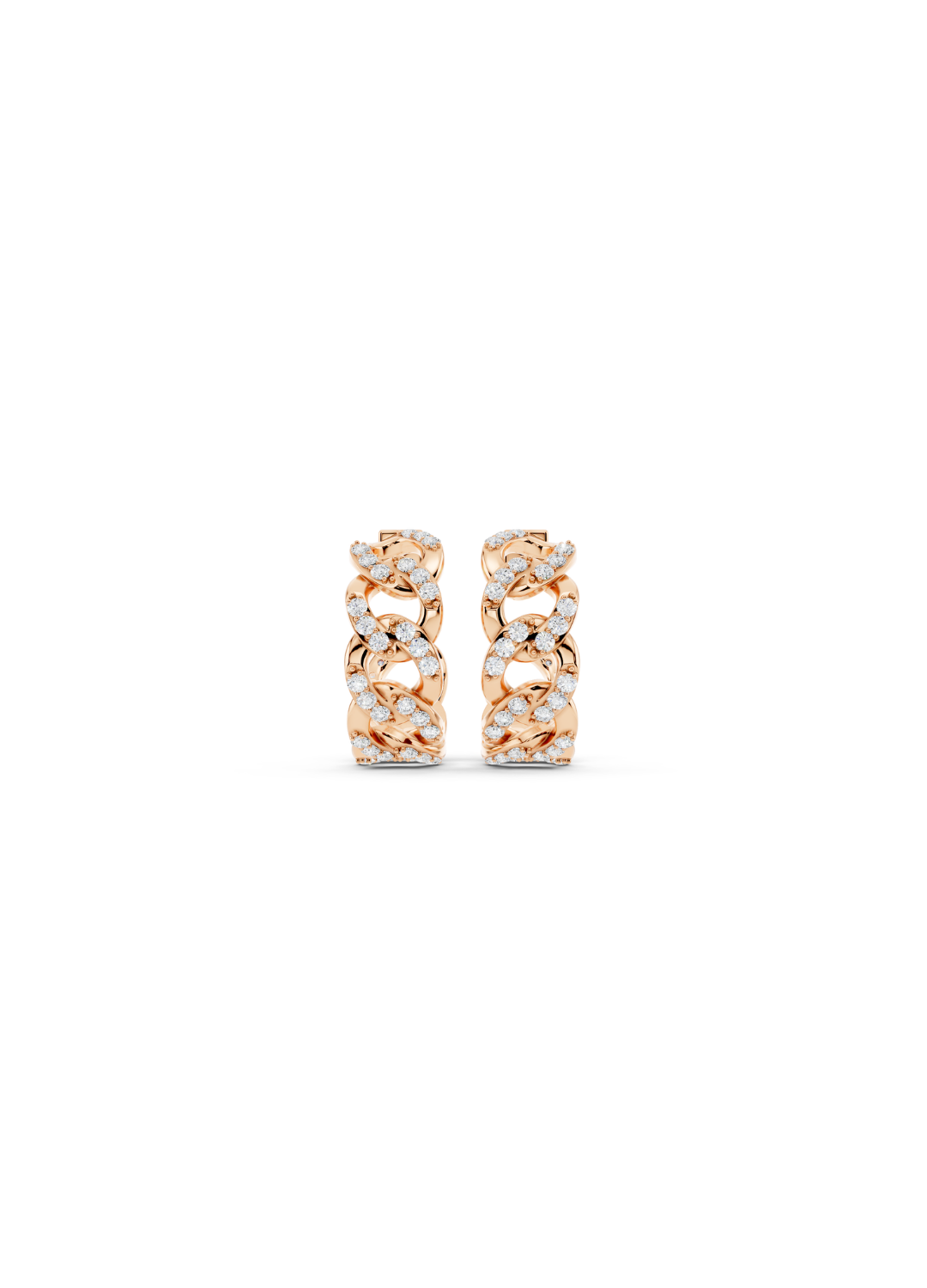 Pave Diamond Cuban Link Hoop Earrings