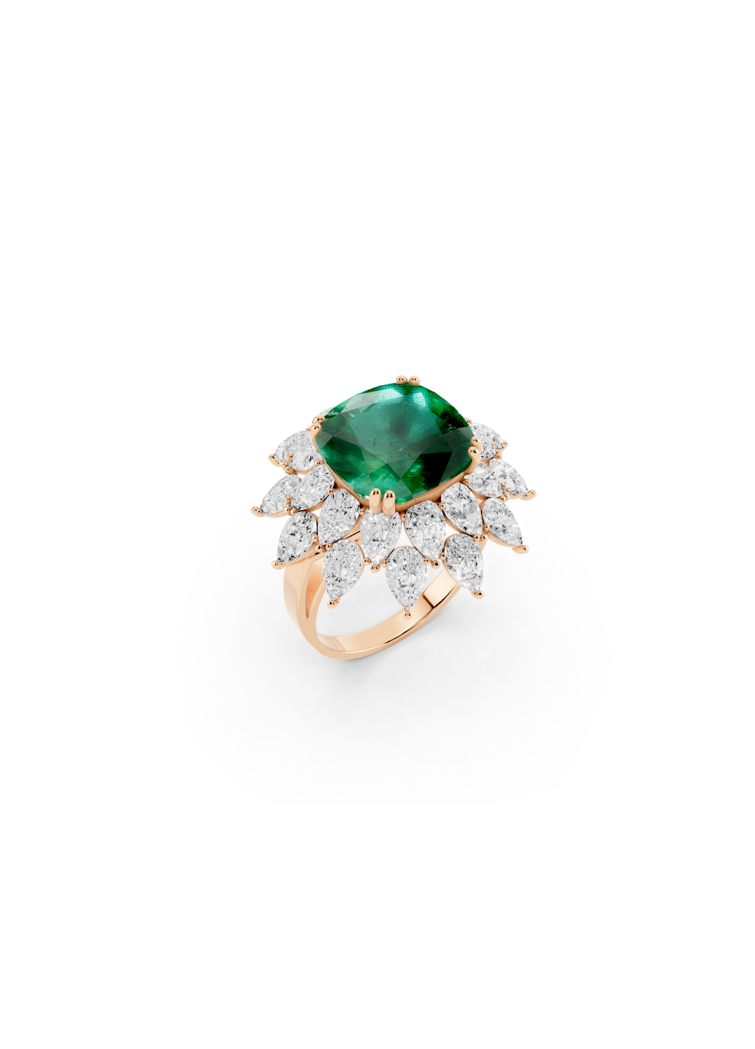 Cushion Emerald Cluster Ring