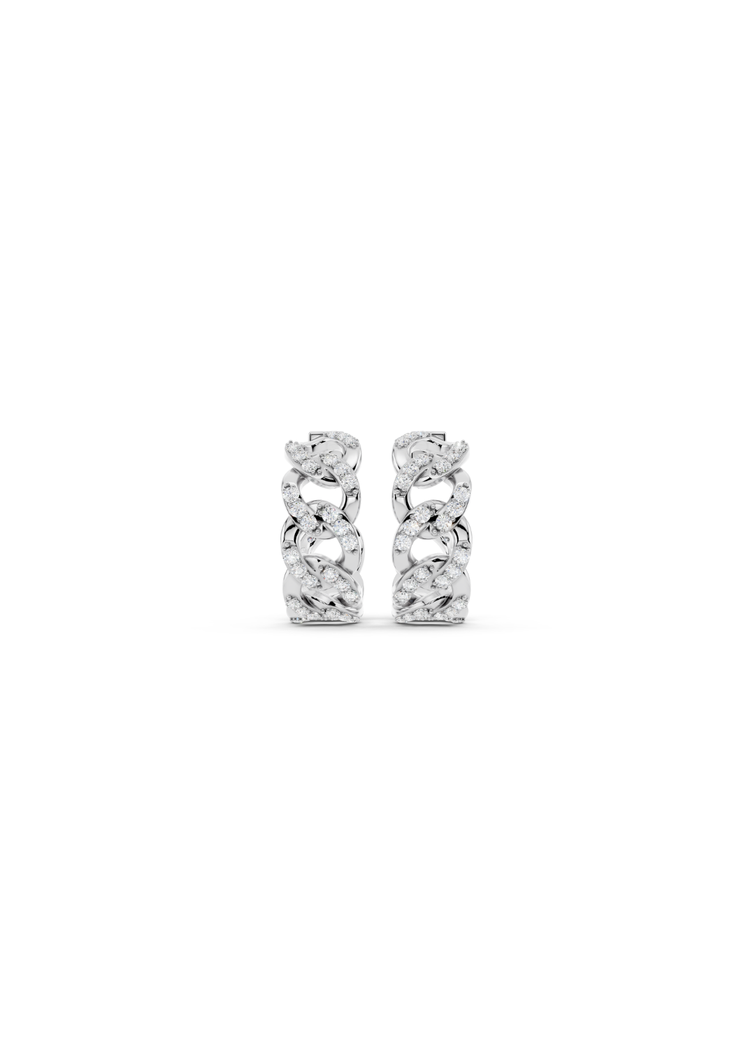 Pave Diamond Cuban Link Hoop Earrings