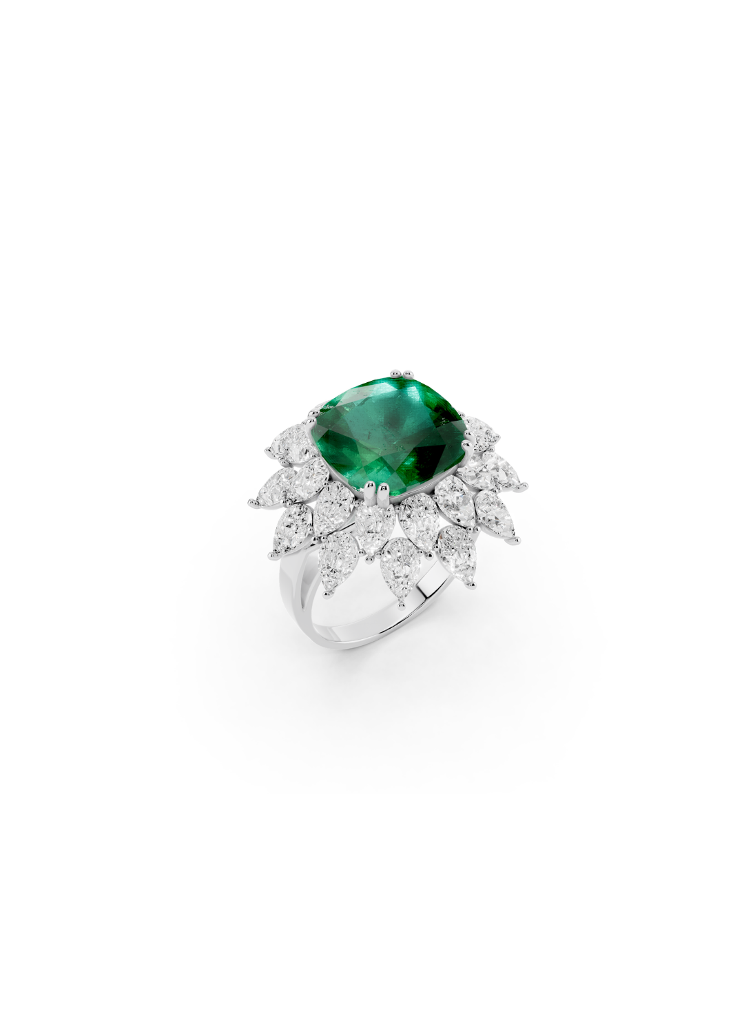 Cushion Emerald Cluster Ring