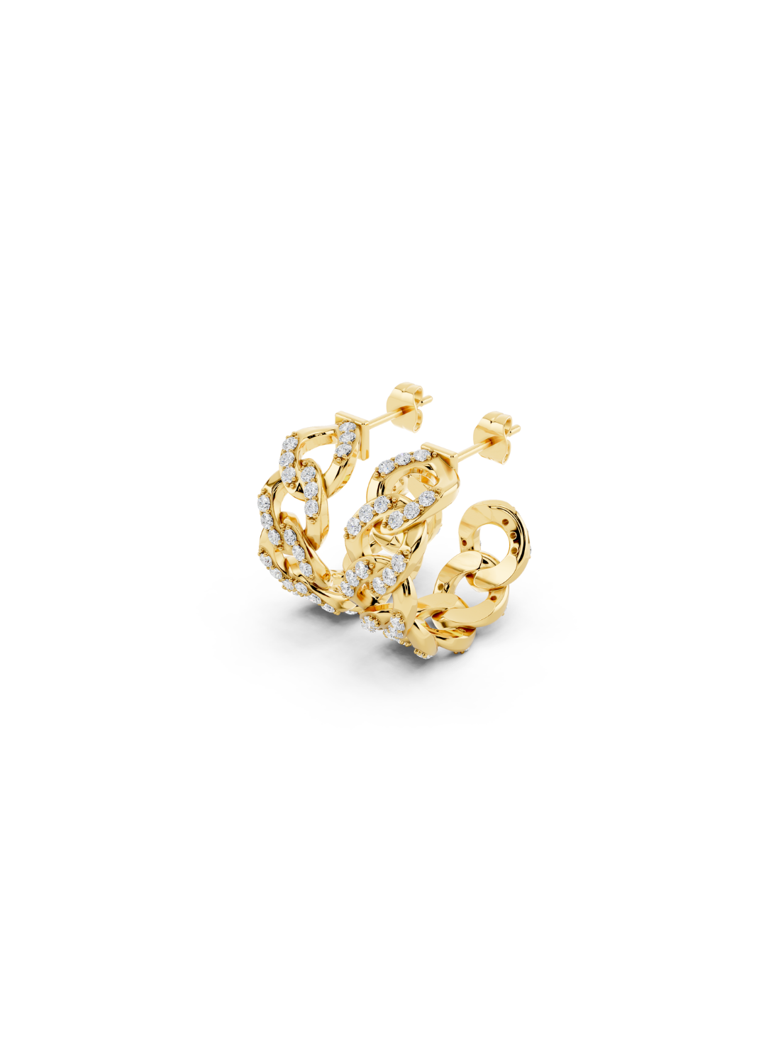 Pave Diamond Cuban Link Hoop Earrings