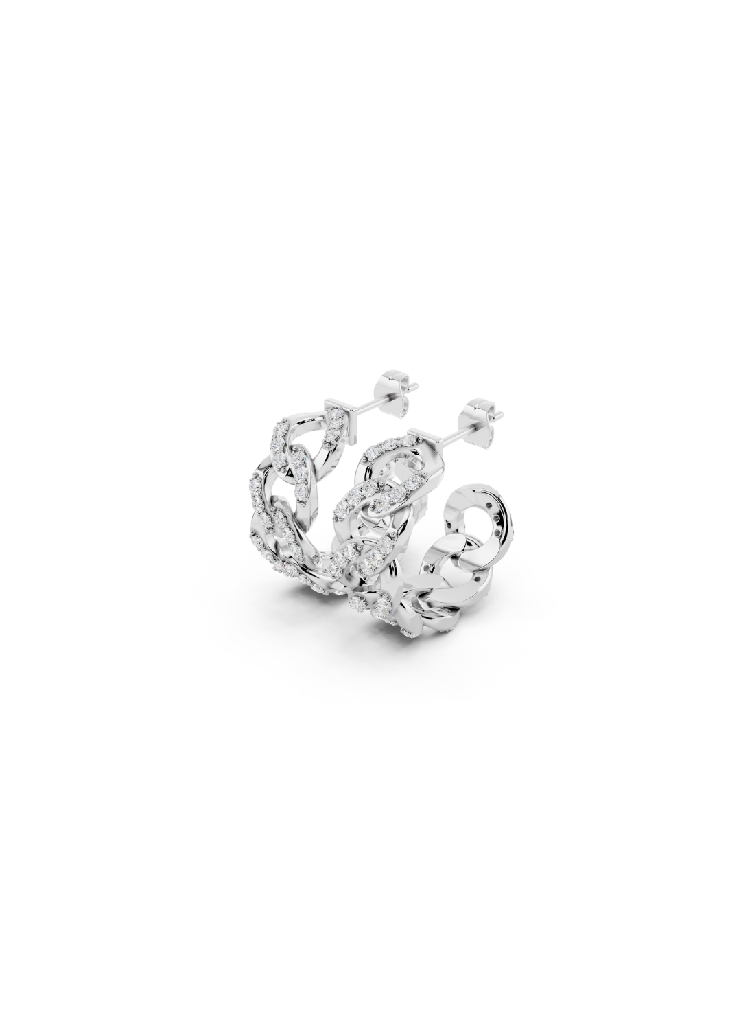 Pave Diamond Cuban Link Hoop Earrings