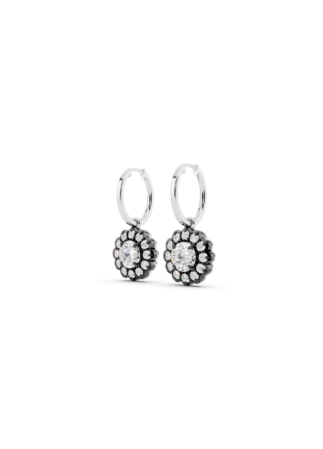 Round Diamond Cluster Drop Earrings