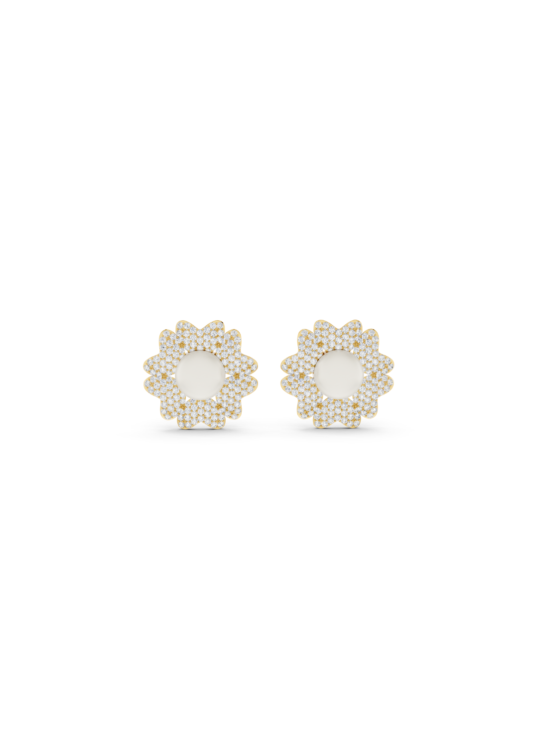 Diamond Pearl Floral Stud Earrings