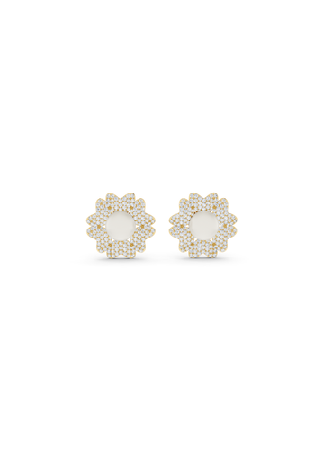 Diamond Pearl Floral Stud Earrings