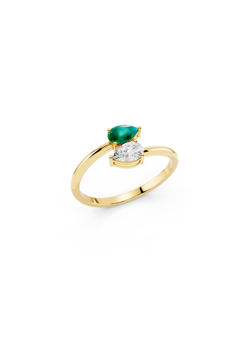 Pear Emerald Diamond Ring