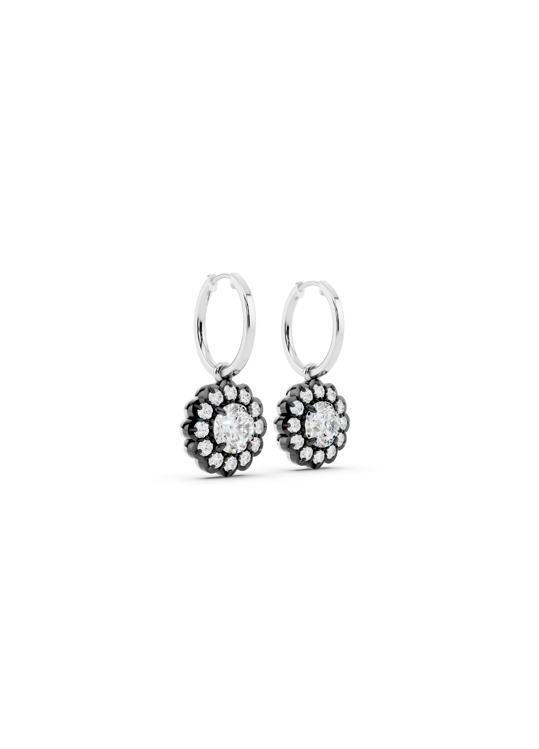 Round Diamond Cluster Drop Earrings