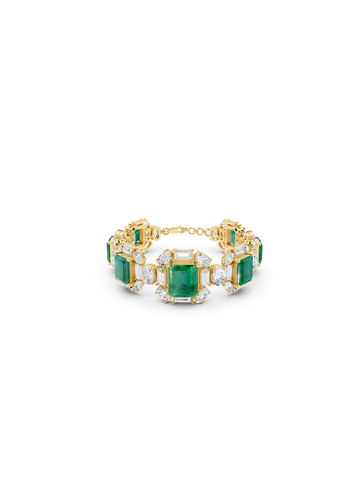 Emerald and Mixed-Cut Diamond Statement Bracelet