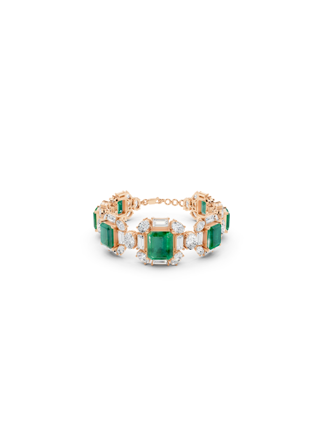 Emerald and Mixed-Cut Diamond Statement Bracelet
