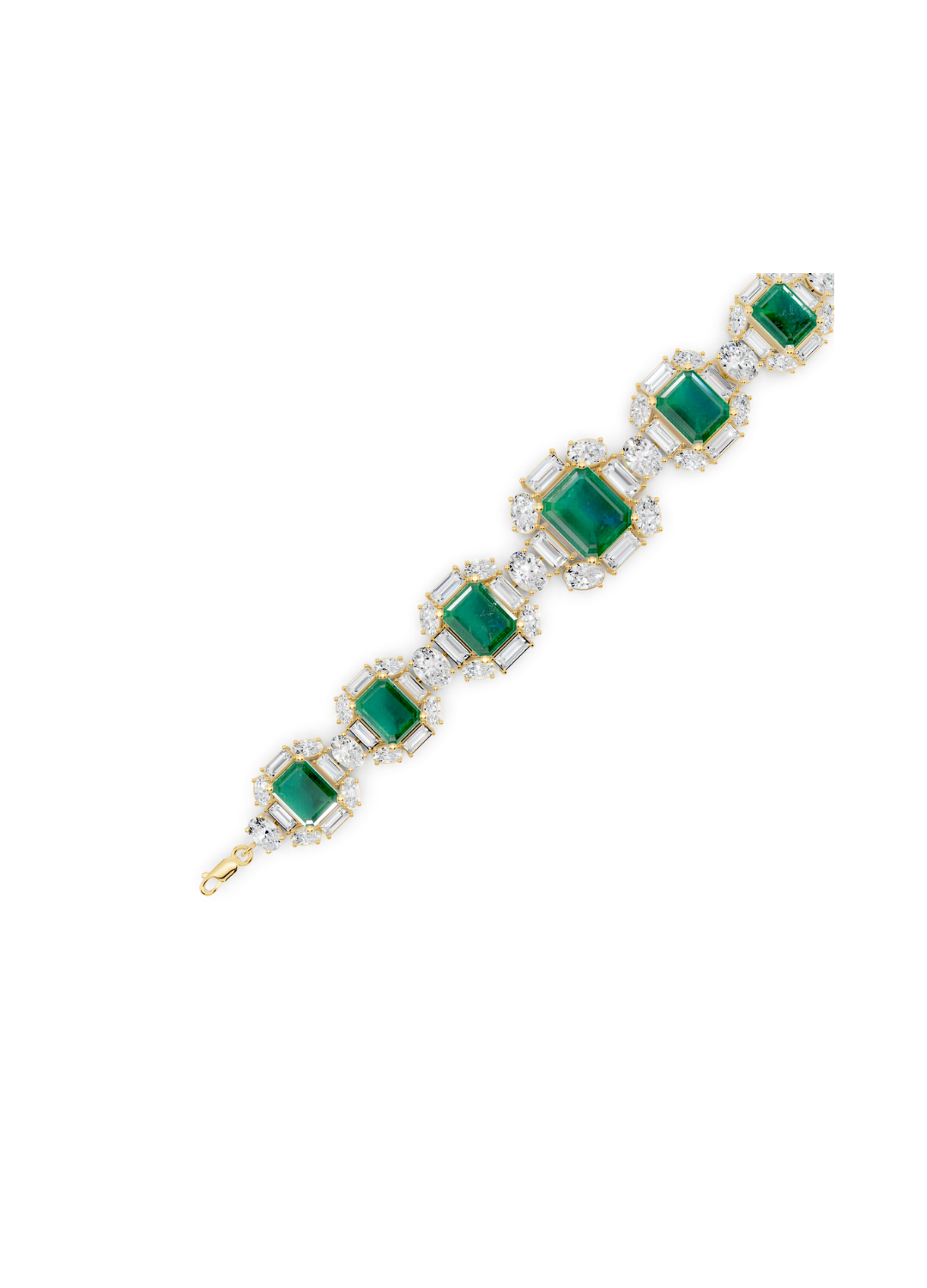 Emerald and Mixed-Cut Diamond Statement Bracelet