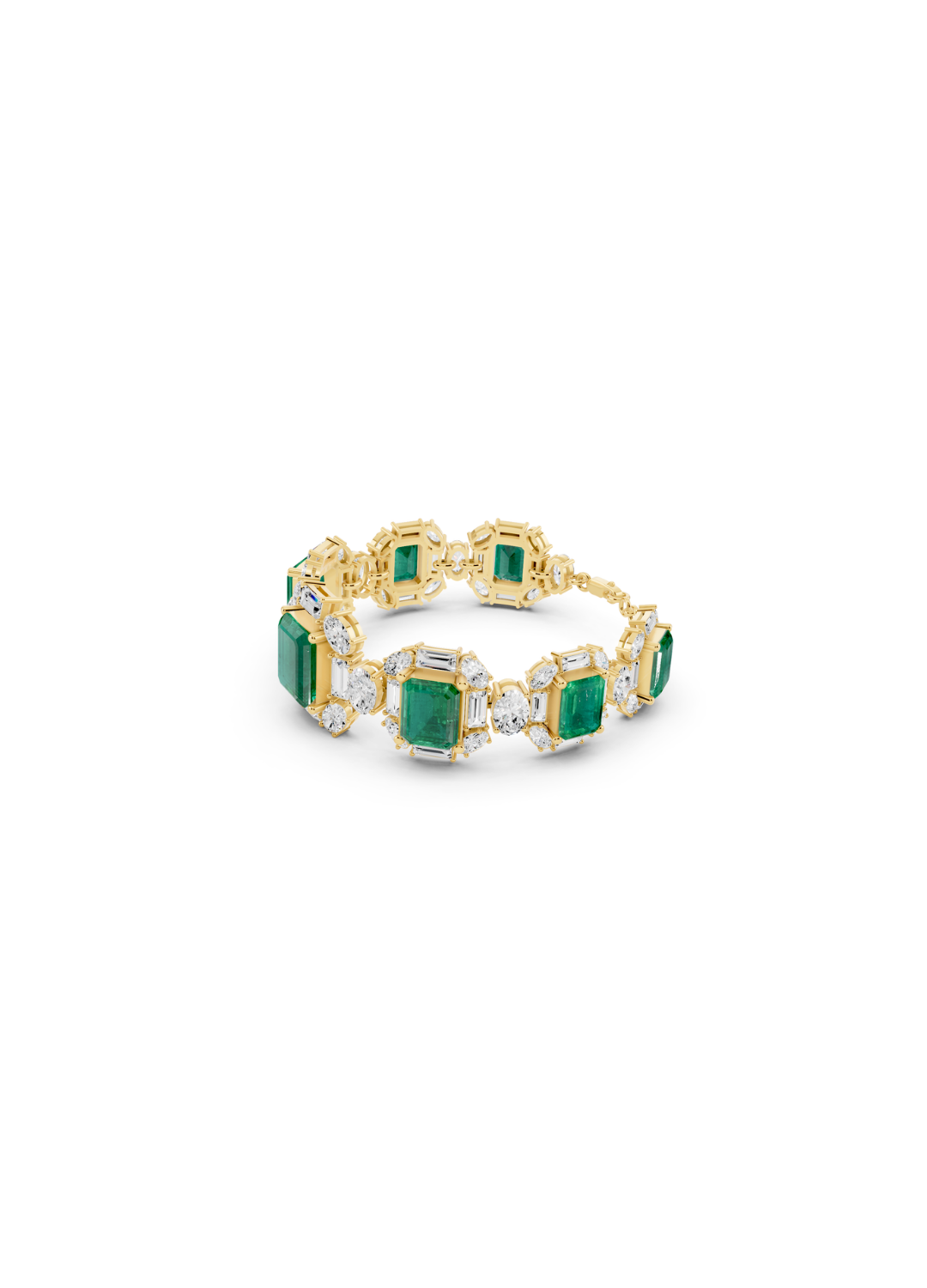 Emerald and Mixed-Cut Diamond Statement Bracelet