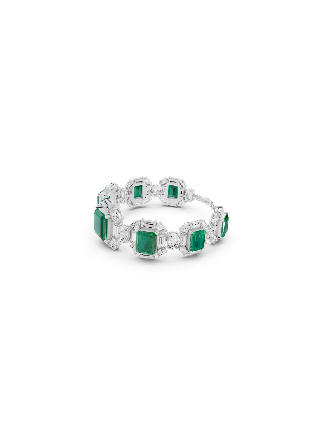 Emerald and Mixed-Cut Diamond Statement Bracelet